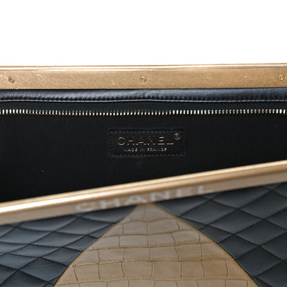 Chanel Lambskin Metallic Calfskin Crocodile Embossed Clutch Black Gold 6 of 15
