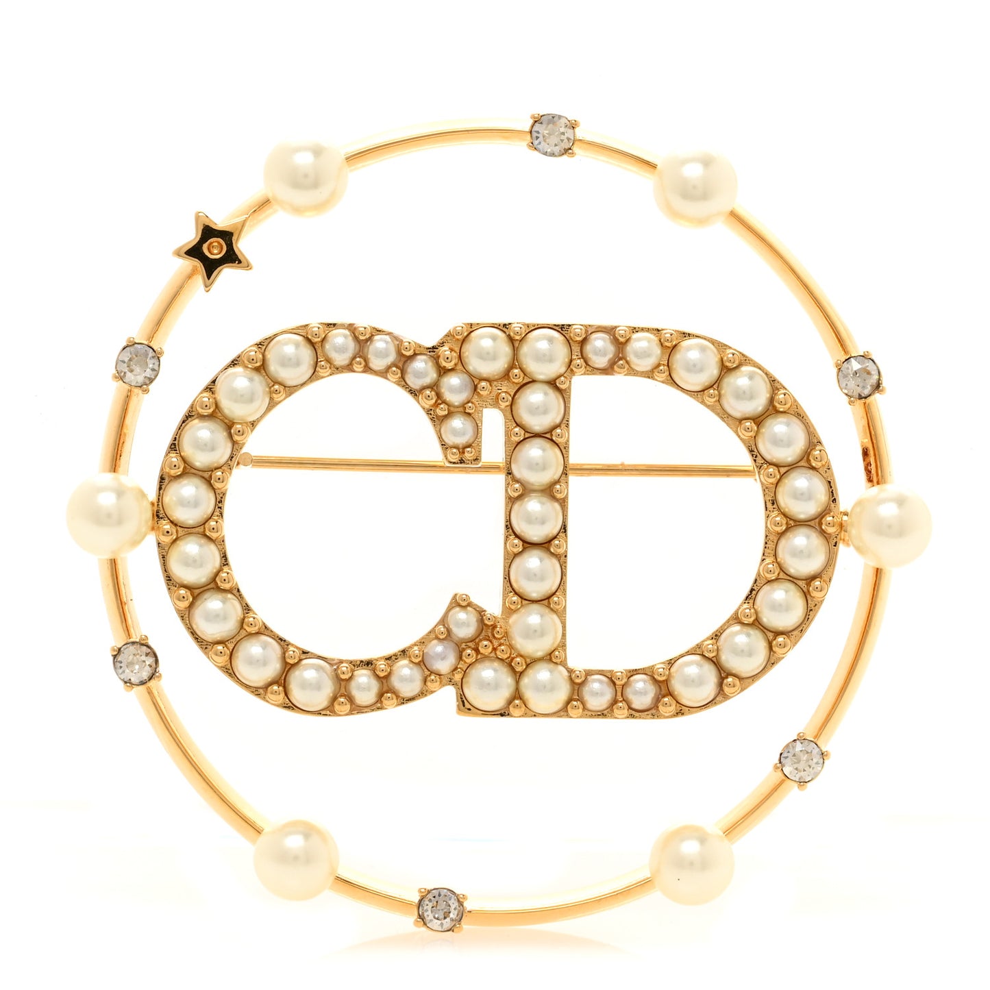 Crystal Pearl Clair D Lune Brooch Gold