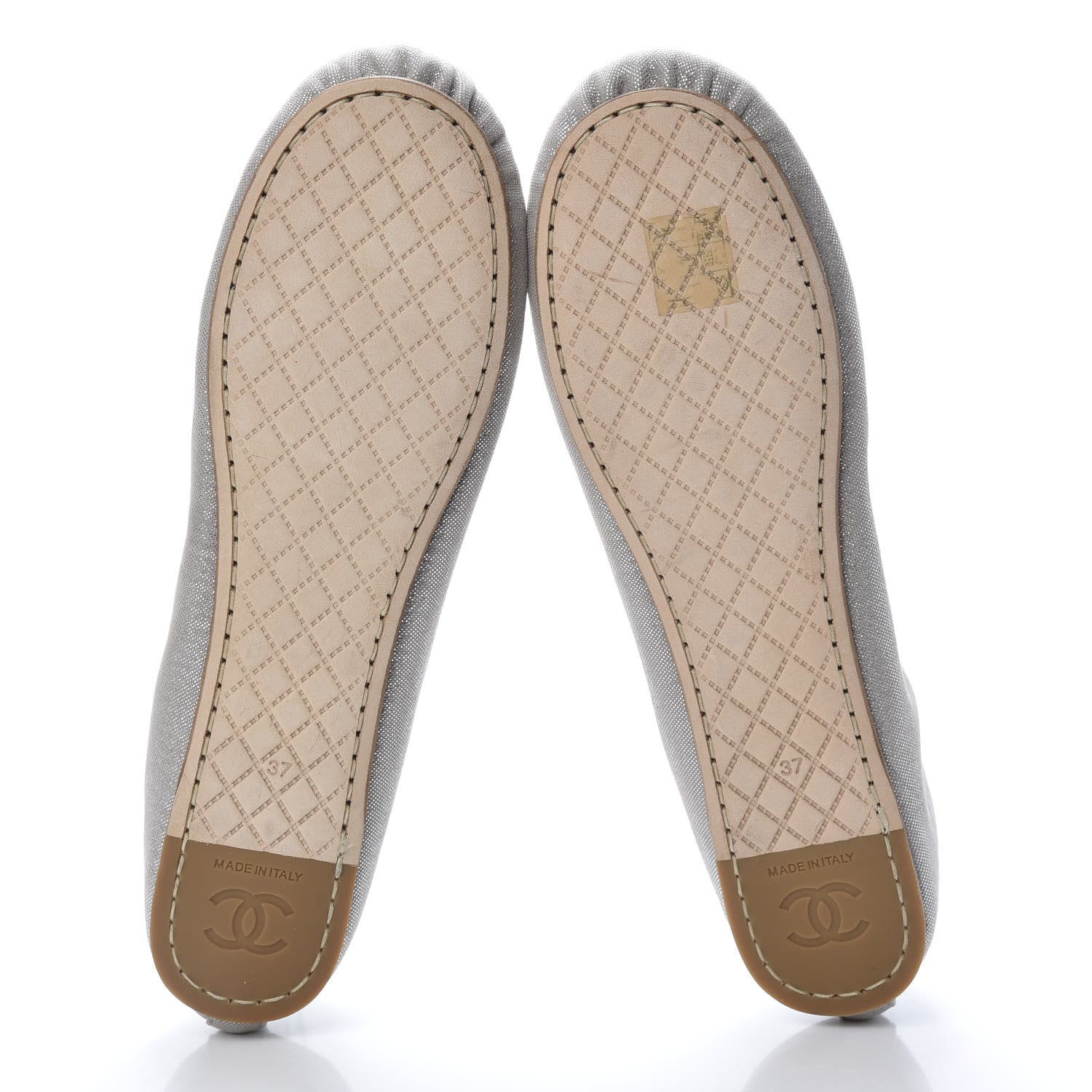 Chanel Metallic Fabric CC Elastic Ballerina Flats 37 Silver 5 of 8