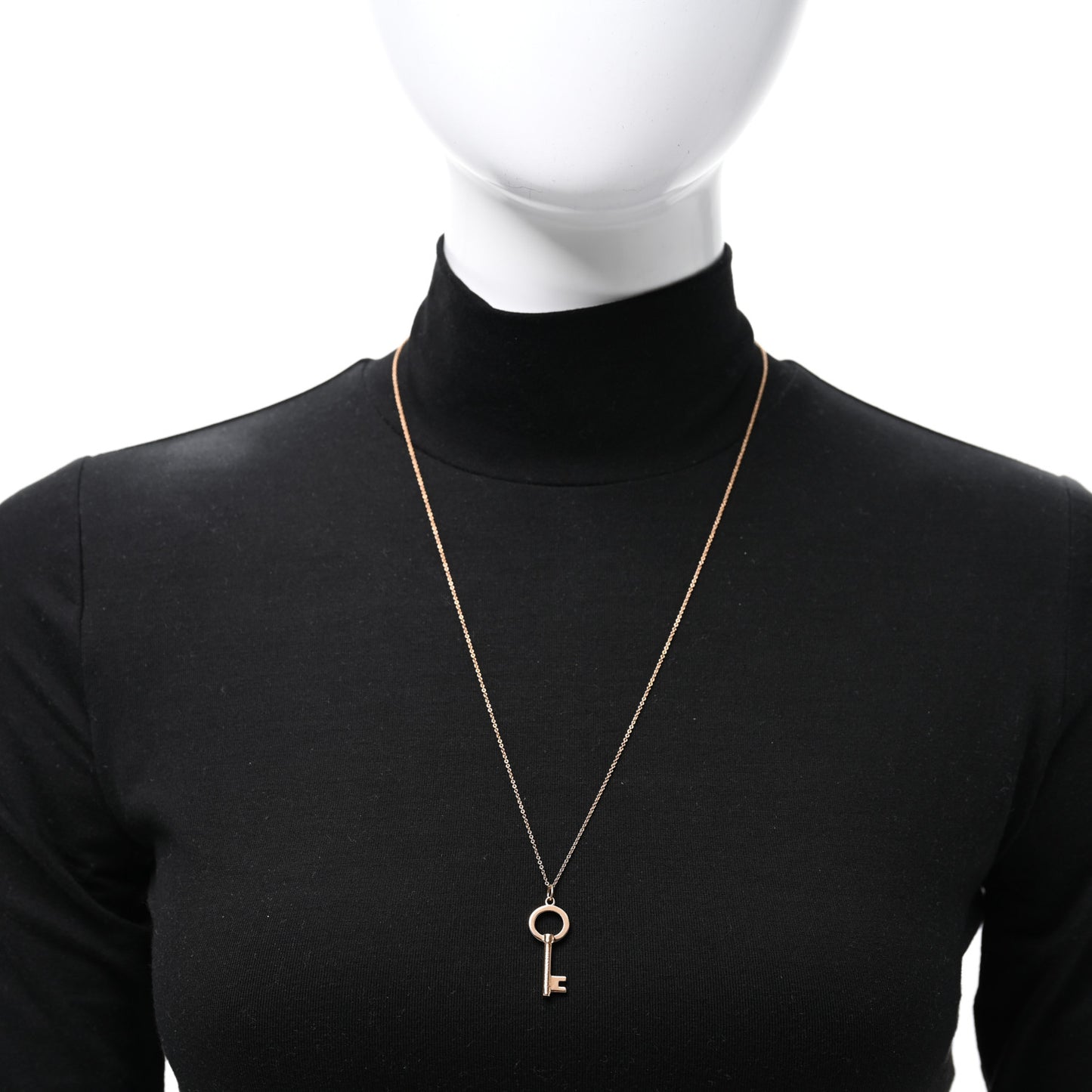 18K Rose Gold Small Open Round Key Pendant Necklace