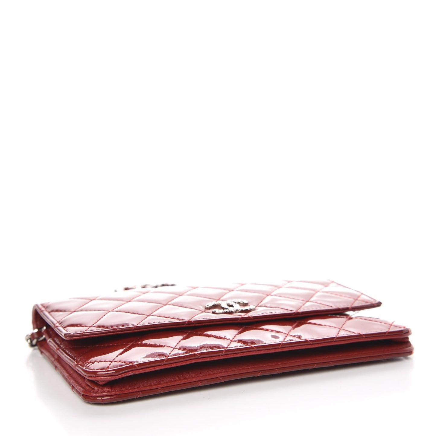Patent Quilted Brilliant Wallet On Chain WOC Red