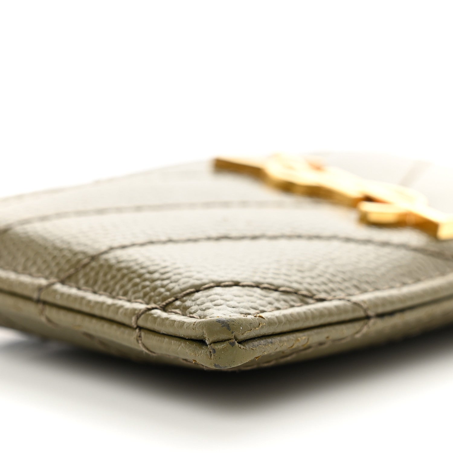 Saint Laurent Grain De Poudre Matelasse Chevron Monogram Credit Card Case Vert Kaki 7 of 7