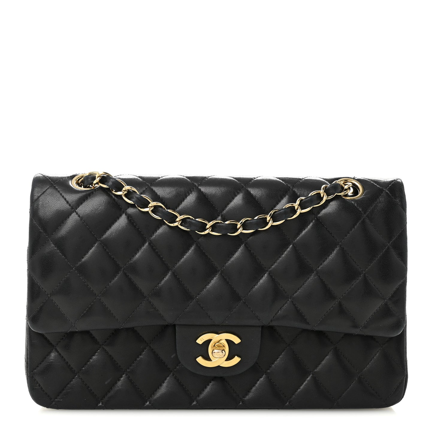 Lambskin Quilted Medium Double Flap Black