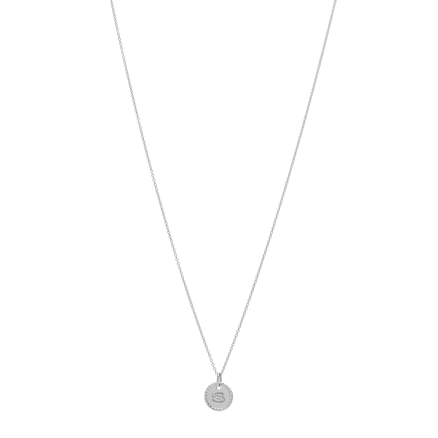 18K White Gold Diamond Initial S Charm Necklace