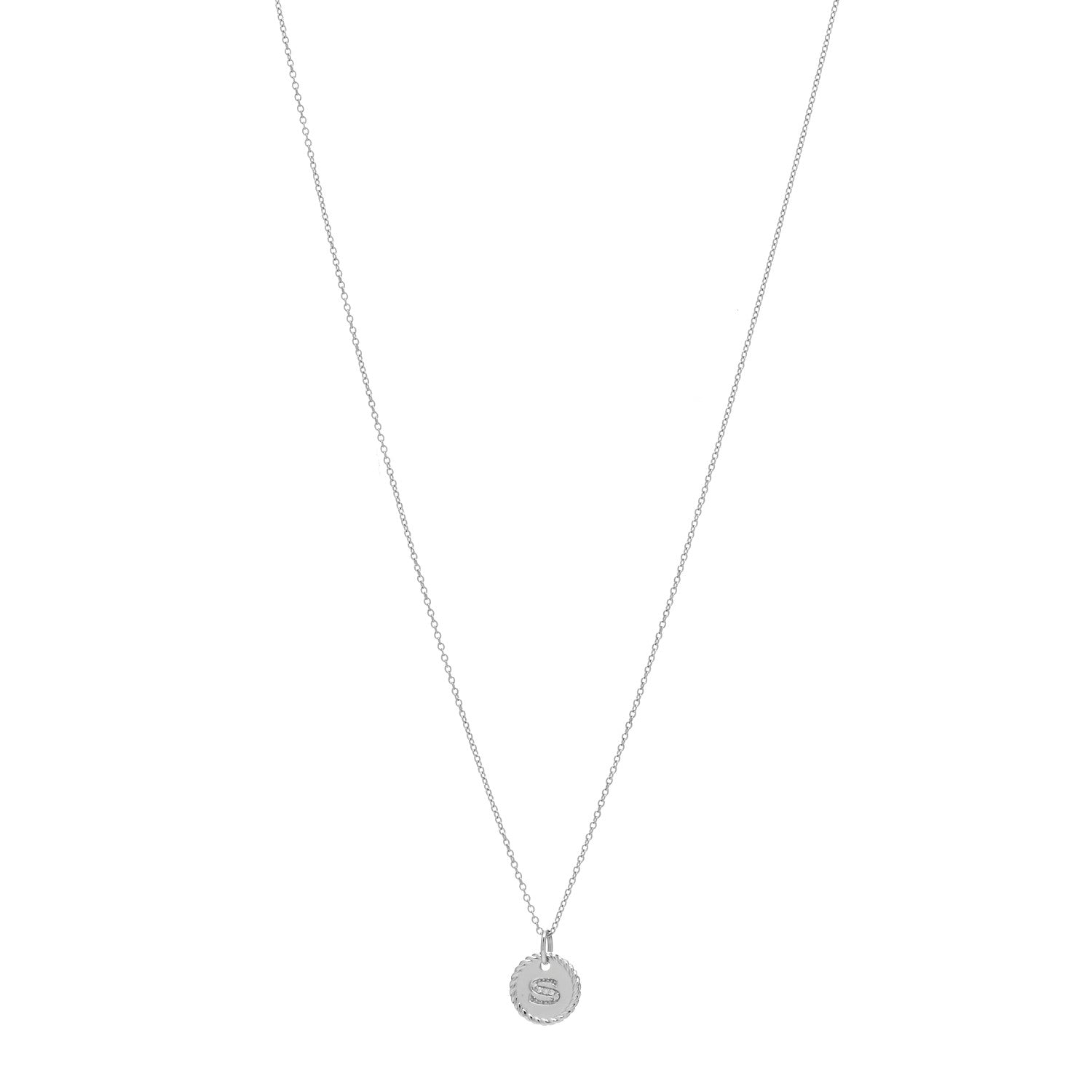David Yurman 18K White Gold Diamond Initial S Charm Necklace 1 of 4