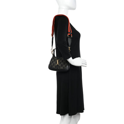 Gucci Jacquard Black Denim GG Monogram Textured Dollar Calfskin Mini Jackie 1961 Hobo Black Ivory 2 of 10