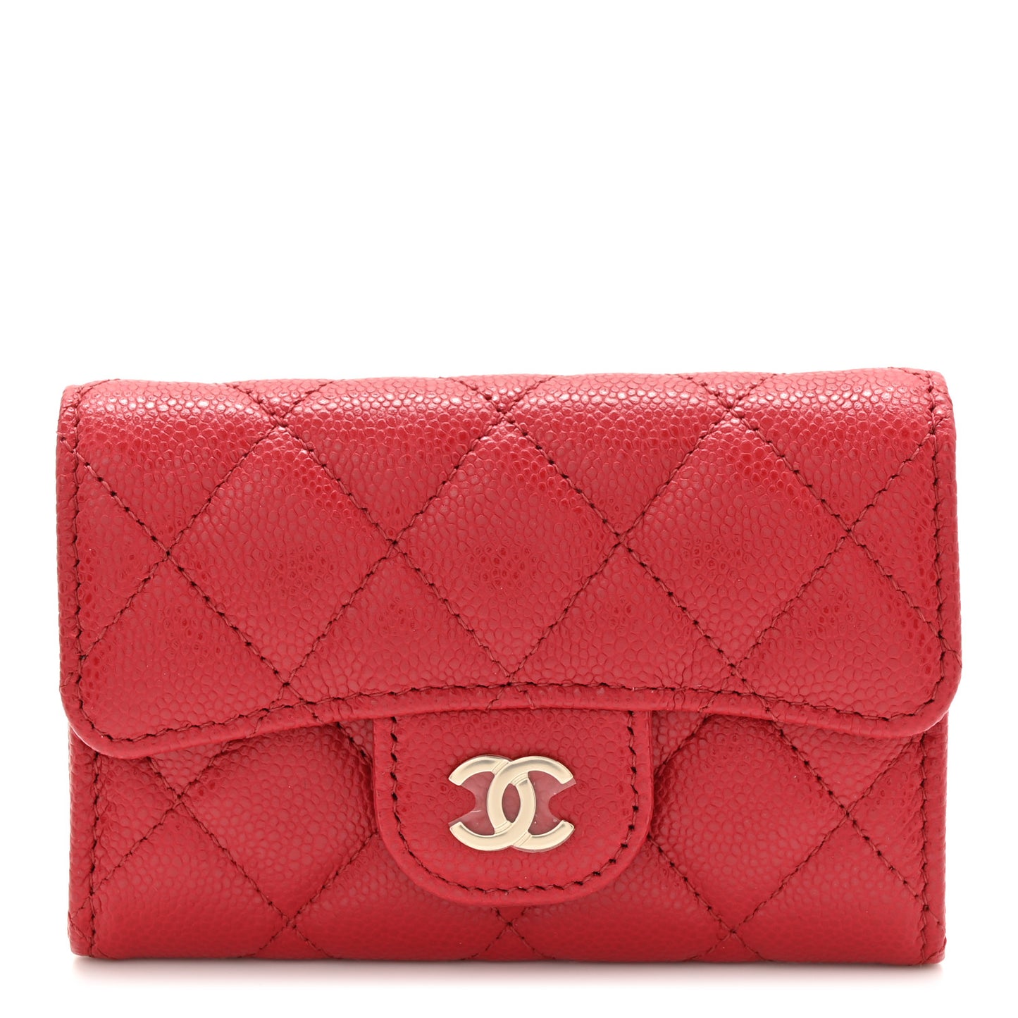 Caviar Quilted Flap Card Holder Wallet Red