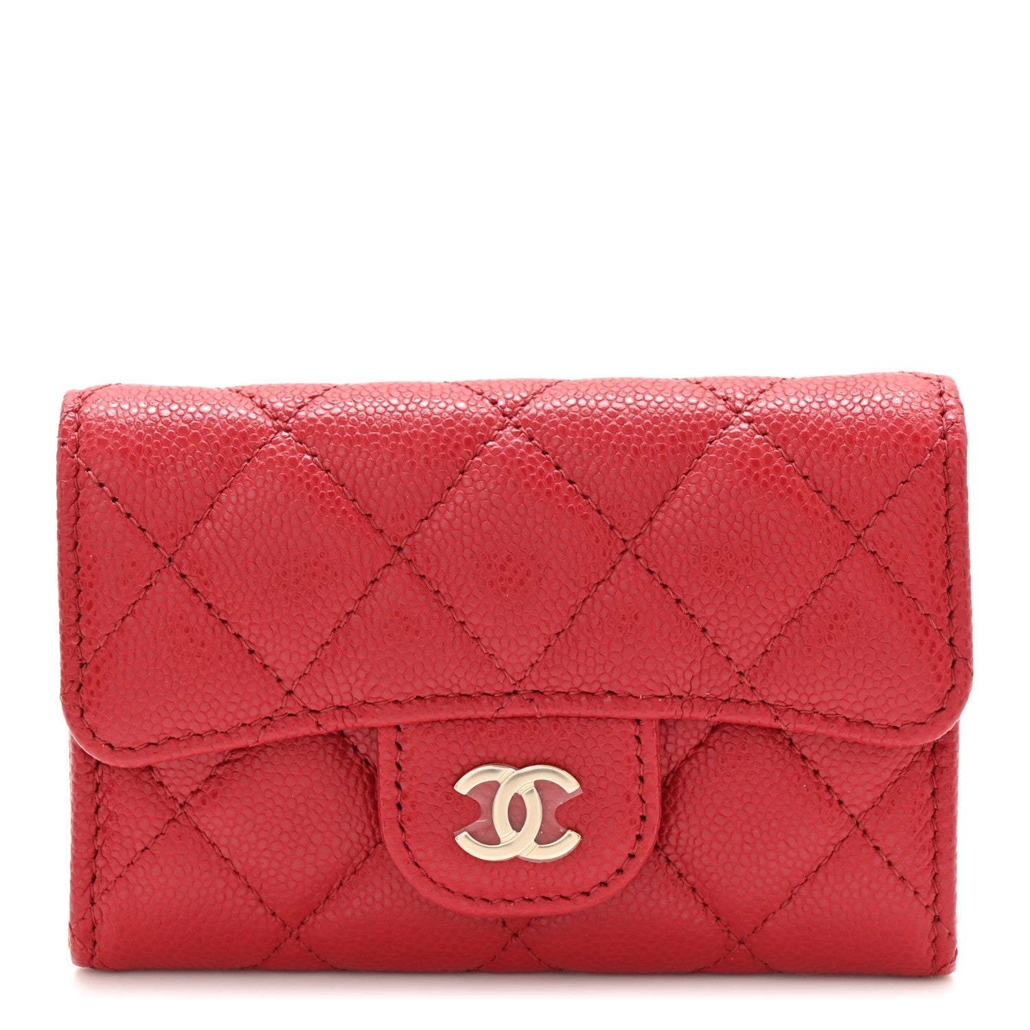 Chanel Caviar Quilted Flap Card Holder Wallet Red 1 of 9