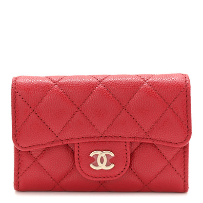 Chanel Caviar Quilted Flap Card Holder Wallet Red 1 of 9