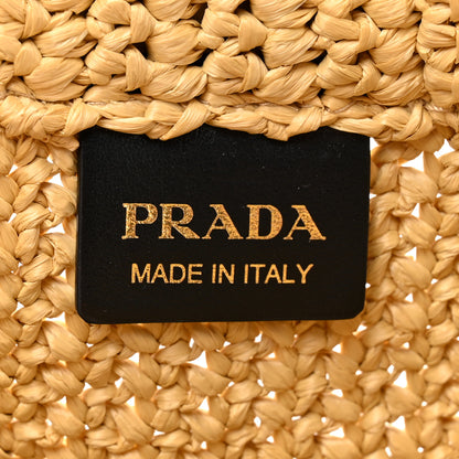 Prada Yarn Raffia Effect Crochet Embroidered Small Logo Tote Naturale 6 of 9