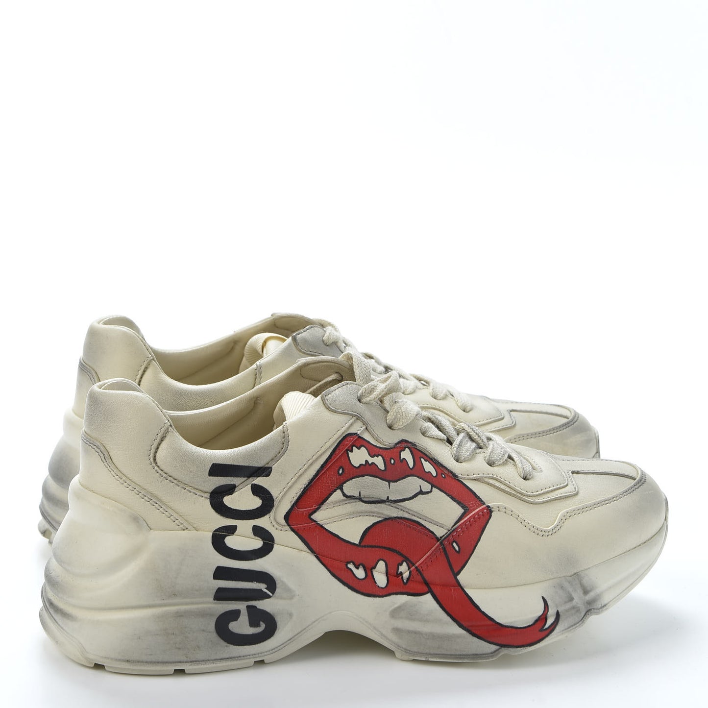 Calfskin Mouth Print Womens Rhyton Sneakers 36.5 Ivory