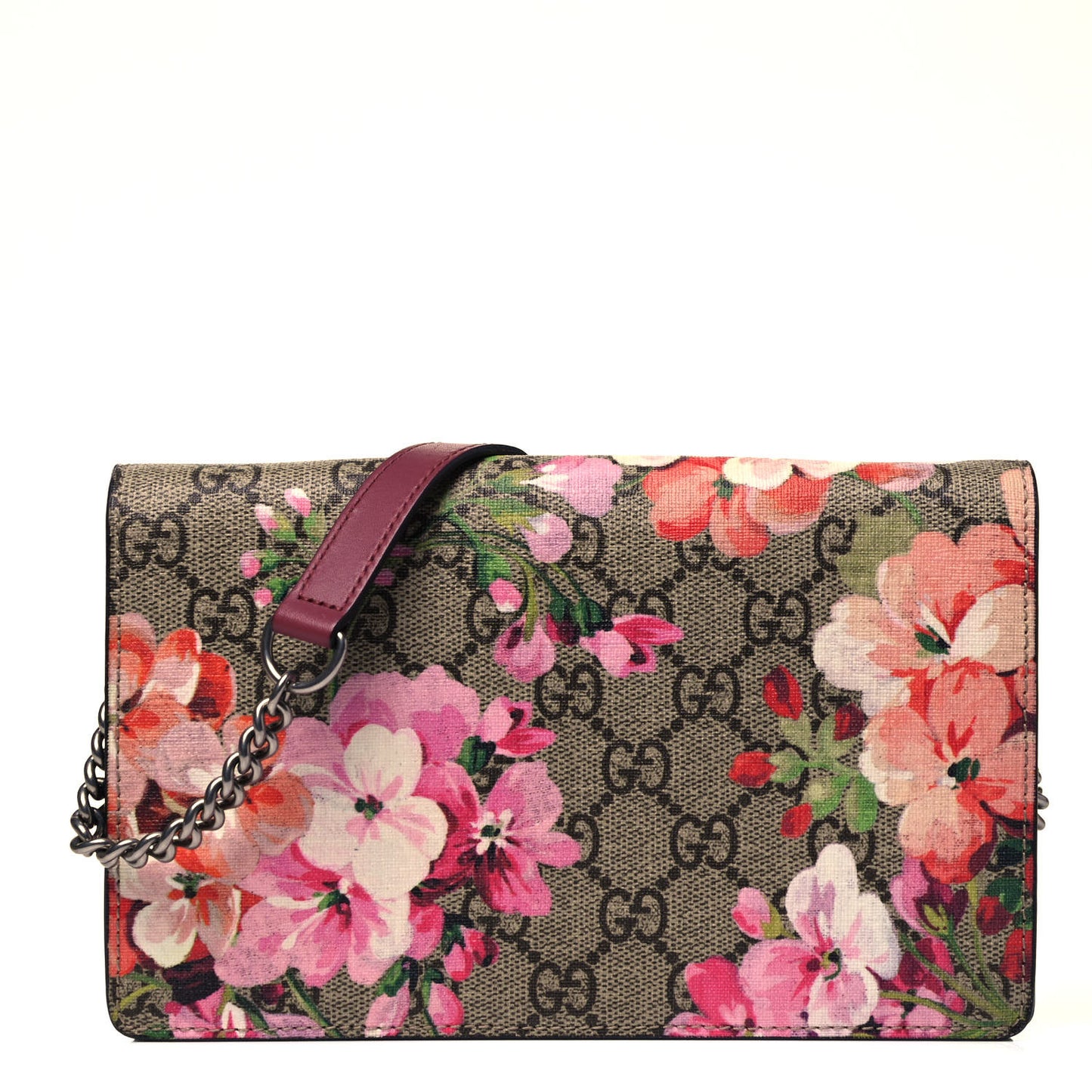 GG Supreme Monogram Blooms Chain Wallet Beige Multicolor Dry Rose