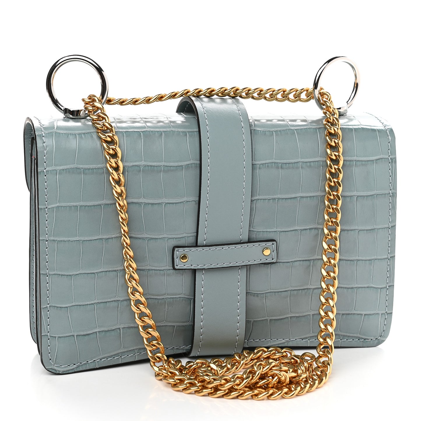 Calfskin Crocodile Embossed Aby Chain Shoulder Bag Faded Blue