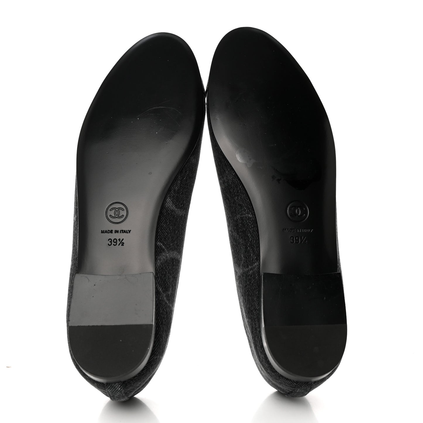 Denim Printed Cap Toe Ballerina Flats 39.5 Black