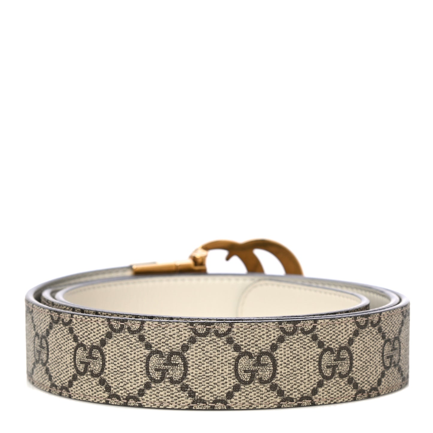 GG Supreme Monogram Plutone Calfskin Double G Reversible 30mm Belt 105 42 Beige Ebony Mystic White