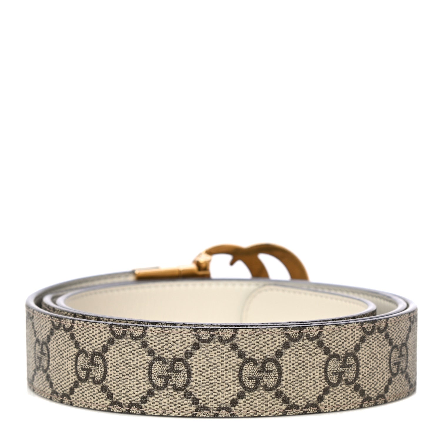 Gucci GG Supreme Monogram Plutone Calfskin Double G Reversible 30mm Belt 105 42 Beige Ebony Mystic White 2 of 10