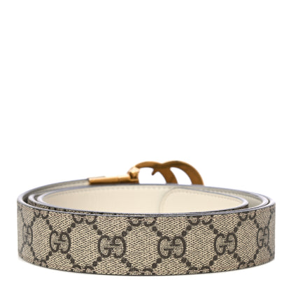 Gucci GG Supreme Monogram Plutone Calfskin Double G Reversible 30mm Belt 105 42 Beige Ebony Mystic White 2 of 10