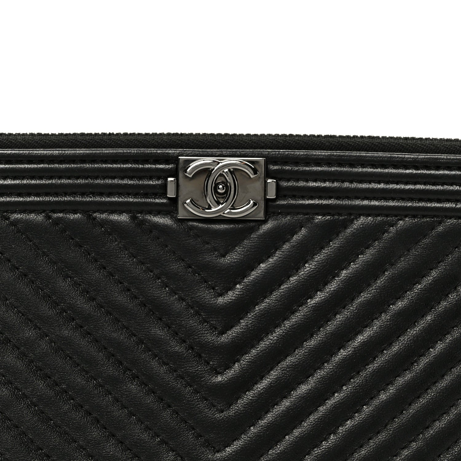 Chanel Lambskin Chevron Large Boy Zip Pouch Black 8 of 8