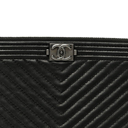Chanel Lambskin Chevron Large Boy Zip Pouch Black 8 of 8