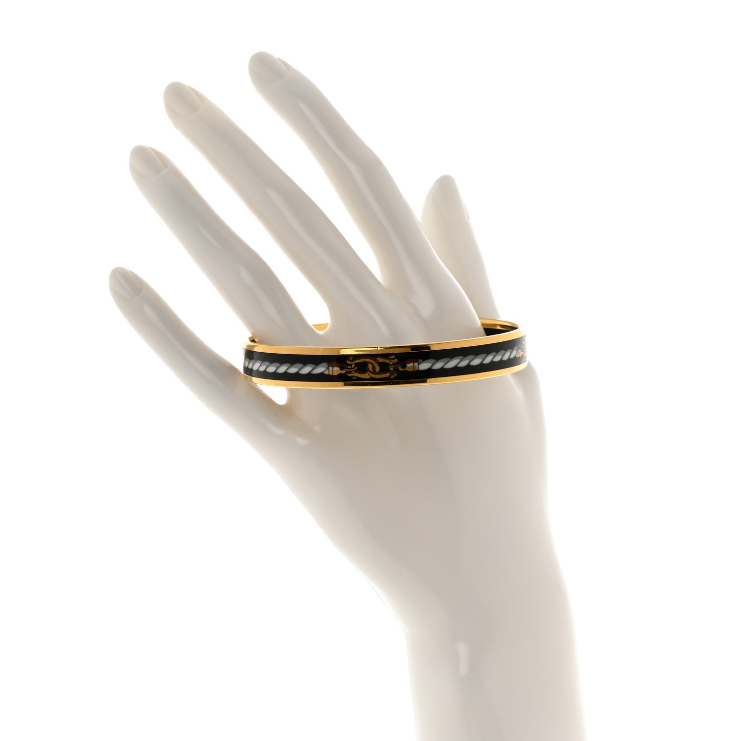 Hermes Enamel Printed Rope Chain Link Narrow Bracelet 65 Black 2 of 5