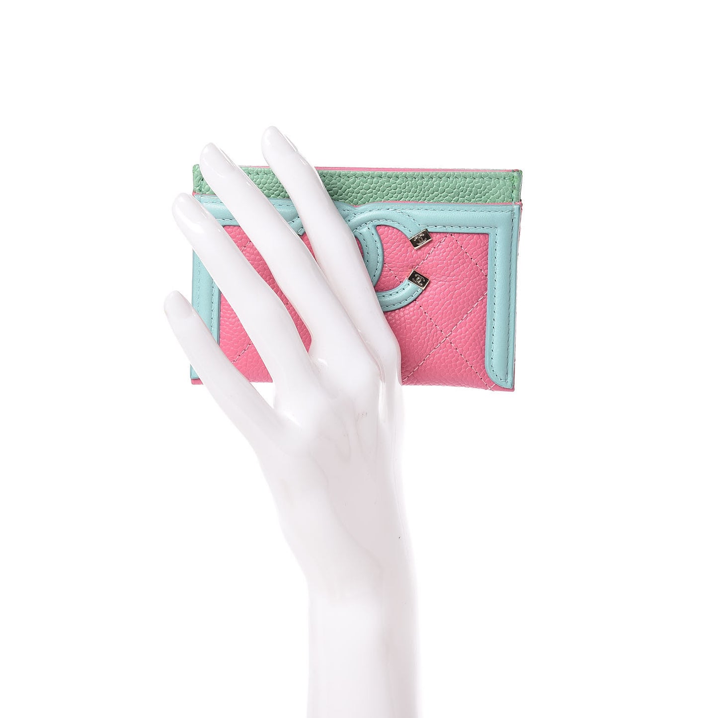 Caviar Quilted CC Filigree Card Holder Pink Blue Green