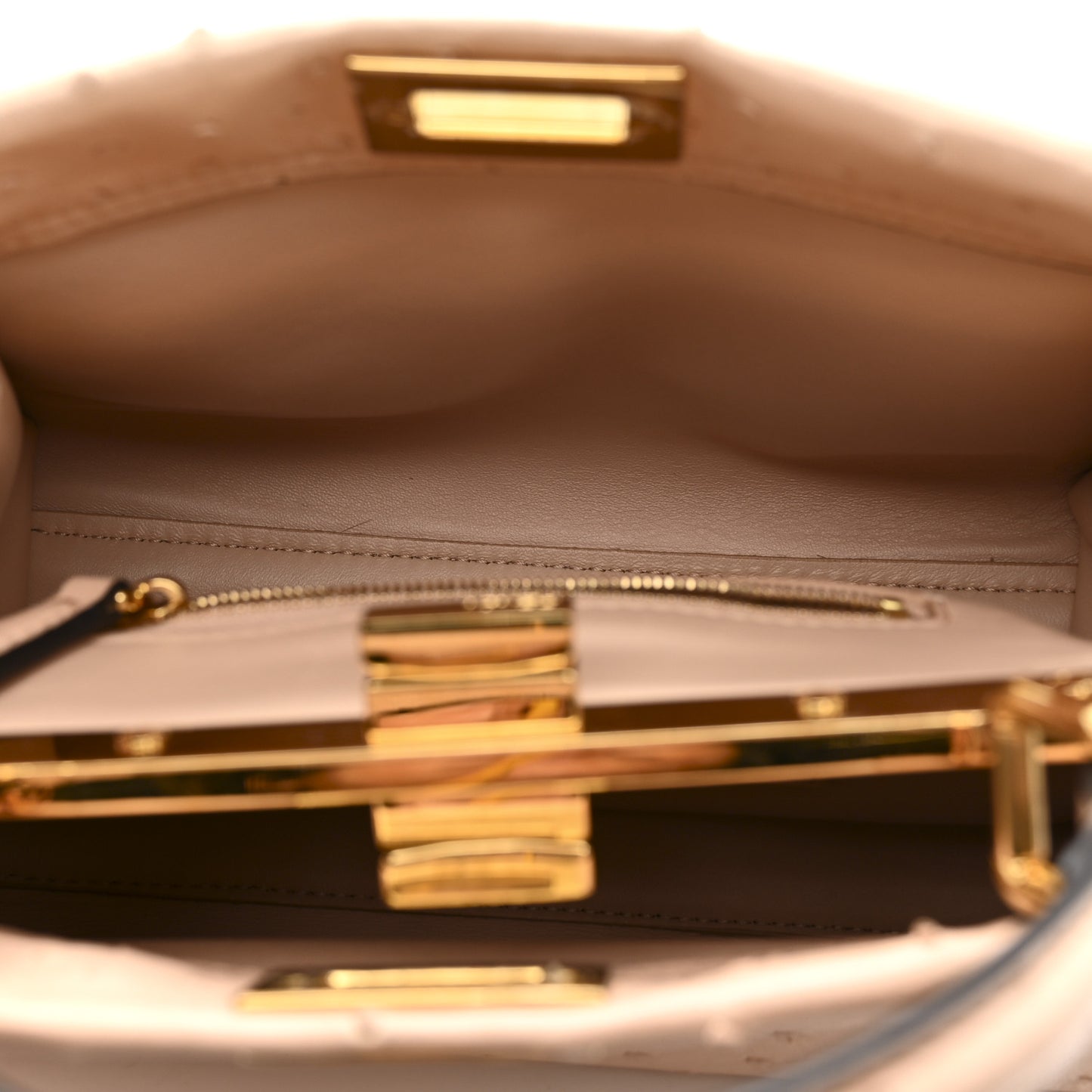 Ostrich Shiny Nappa Mini Peekaboo Iconic Satchel Poudre