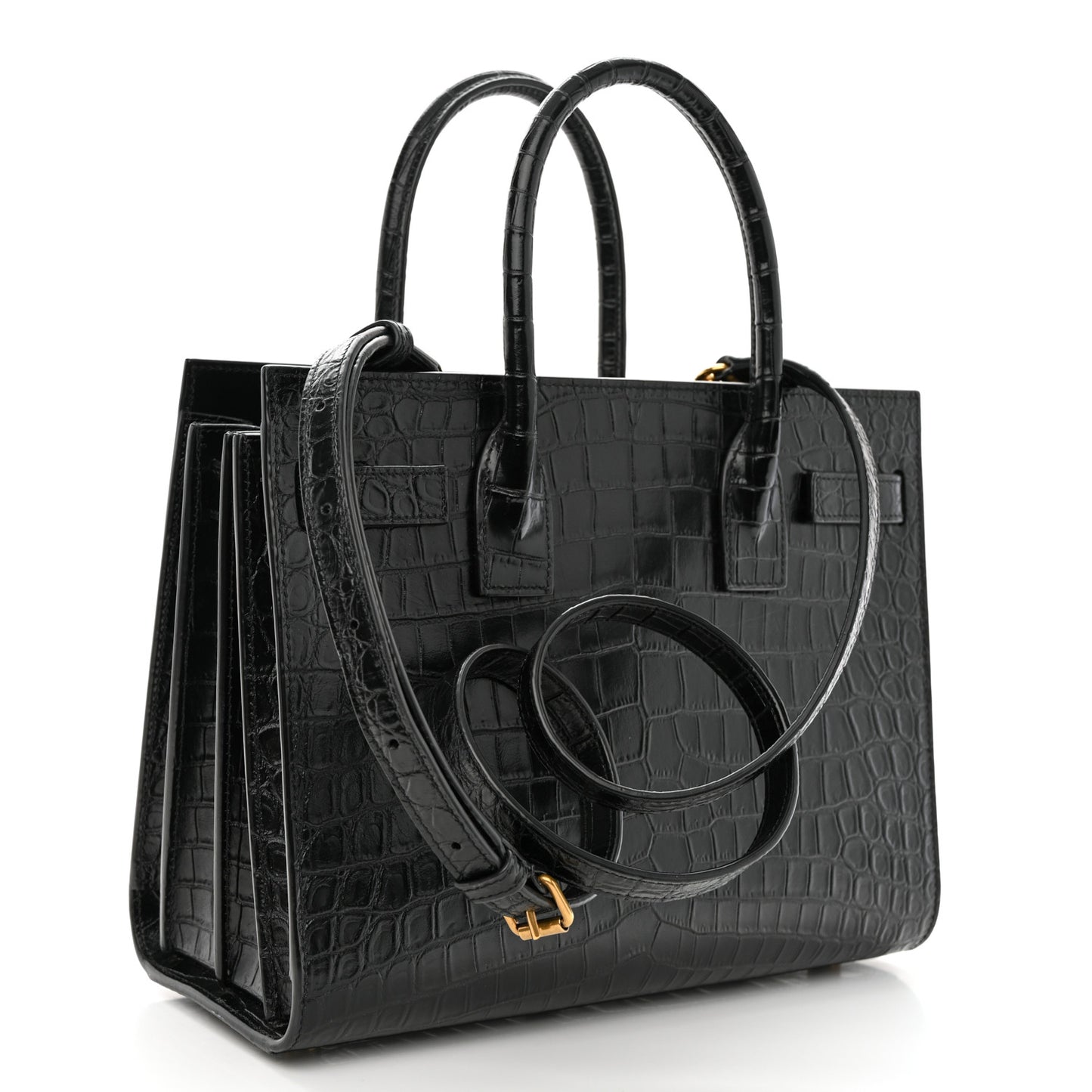 Calfskin Crocodile Embossed Baby Sac De Jour Black
