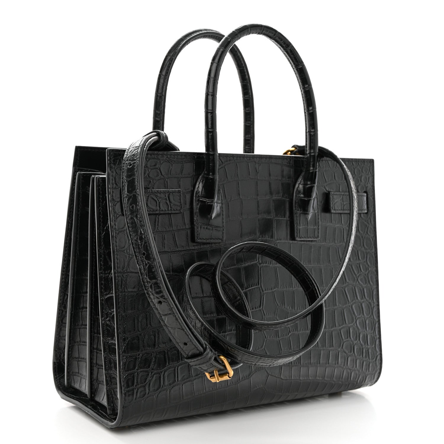 Saint Laurent Calfskin Crocodile Embossed Baby Sac De Jour Black 3 of 11