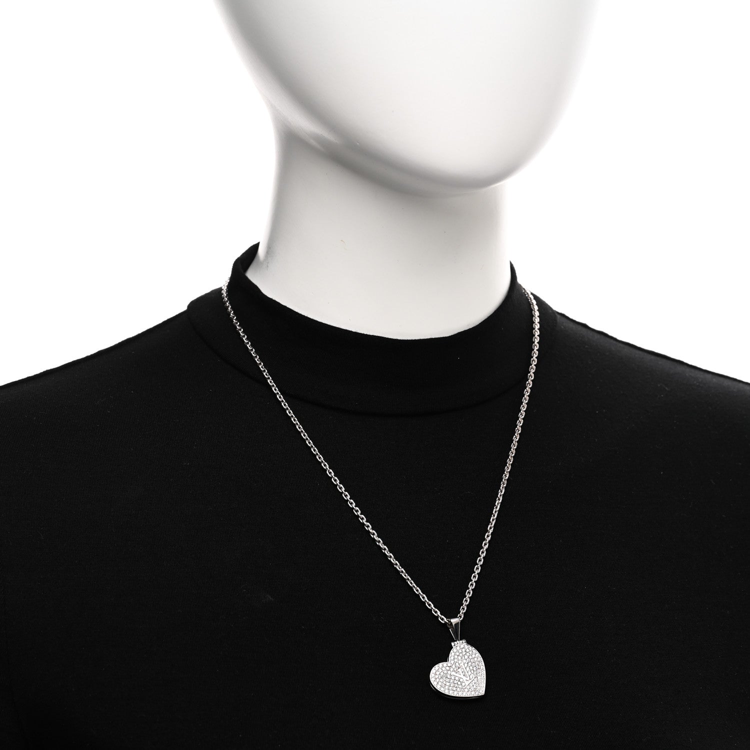 Louis Vuitton 18k White Gold Diamond Heart Locket Pendant Necklace 2 of 5
