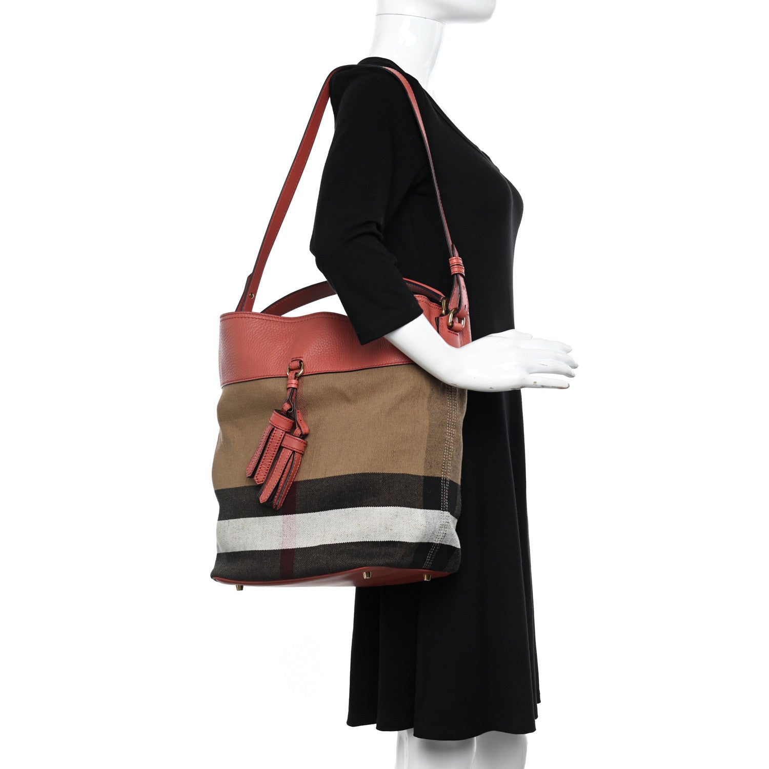 Burberry Grainy Calfskin Canvas Mega Check Medium Ashby Tassel Hobo Pink Azalea 2 of 9