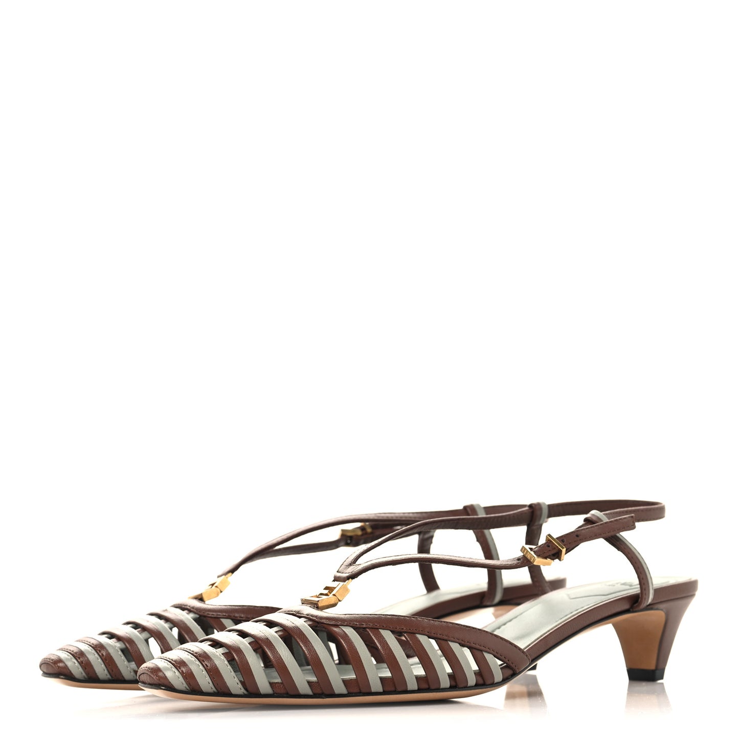 Lambskin FFold Slingback Sandals 37 Gianduia Matcha Latte