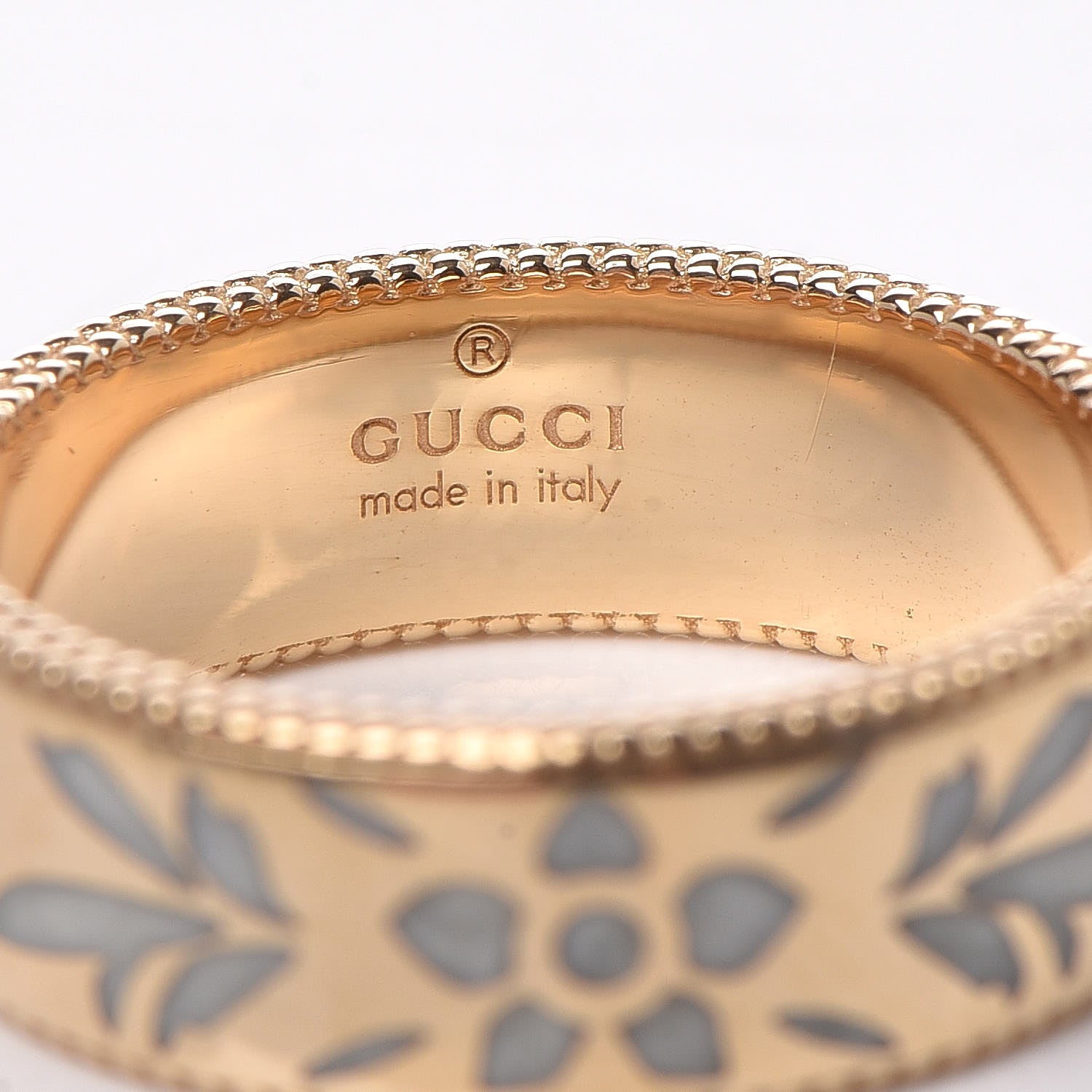 Gucci 18K Yellow Gold Enamel Wide Icon Blooms Ring 52 6 5 of 5