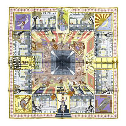 Hermes Silk Objets De Curiosite Scarf 90 Bleu Gris Jaune Soufre Rose 1 of 6