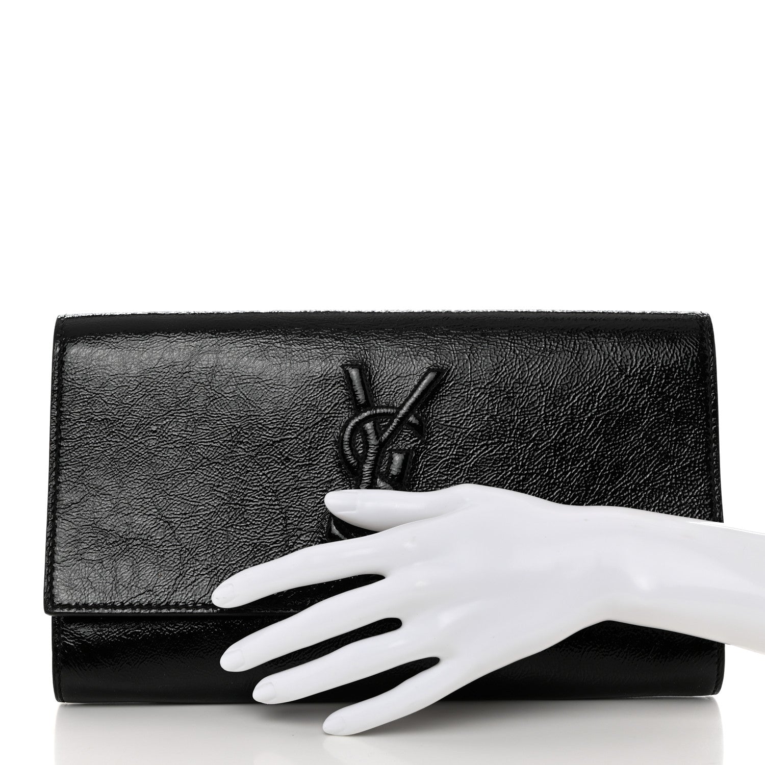 Saint Laurent Textured Patent Monogram Large Belle De Jour Clutch Black 2 of 7
