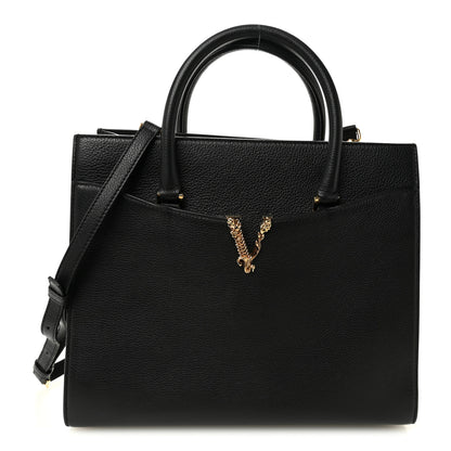 Versace Grainy Calfskin Large Virtus Top Handle Tote Black 1 of 9