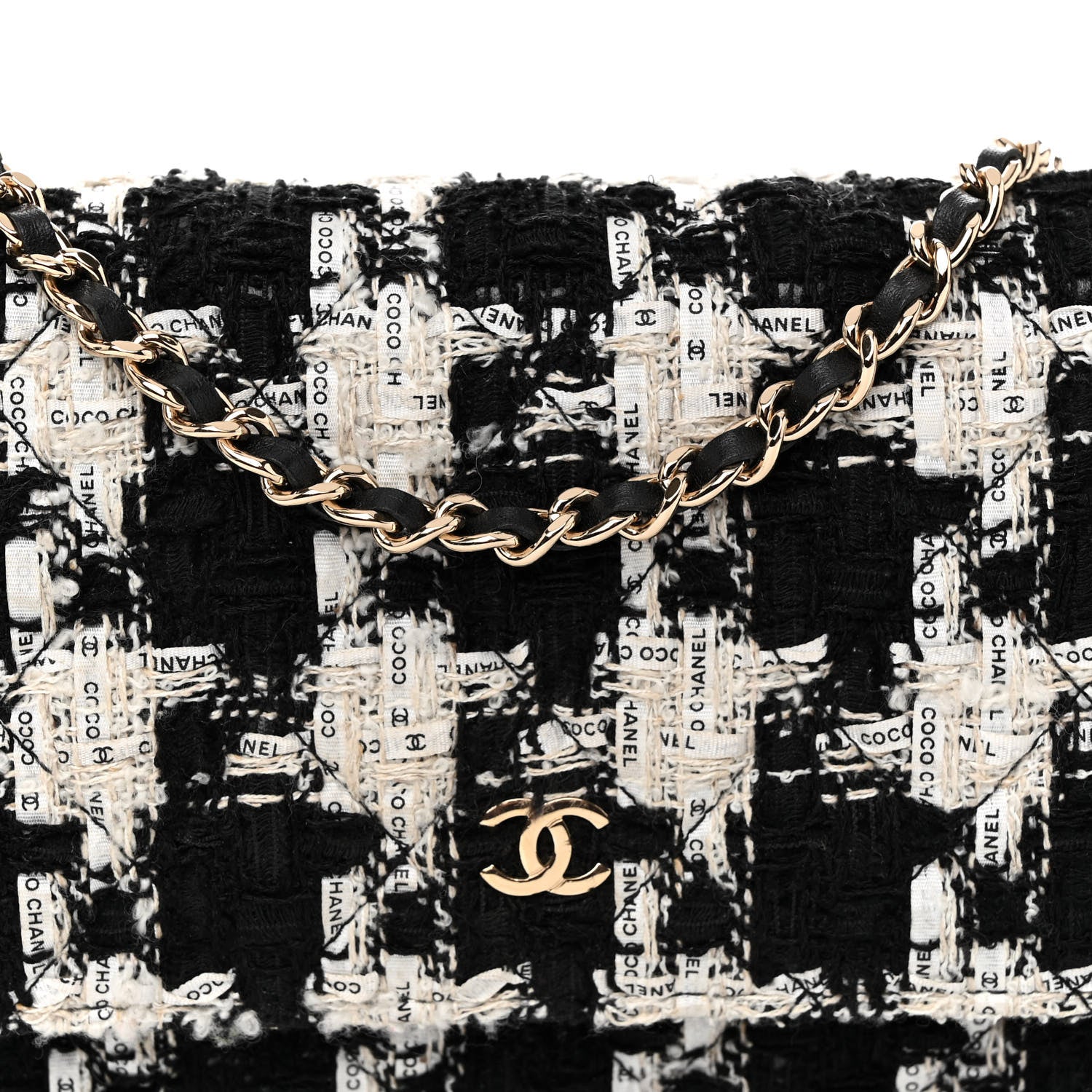 Chanel Tweed Quilted Wallet On Chain WOC Black Ecru White 9 of 12
