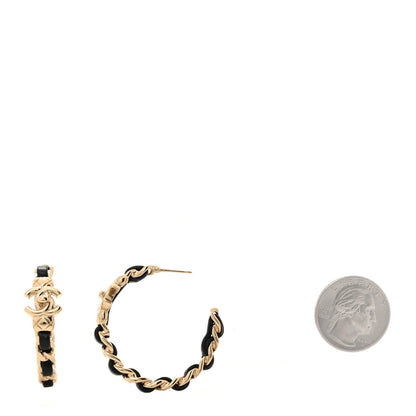 Chanel Lambskin CC Turnlock Chain Hoop Earrings Matte Gold Black 2 of 5