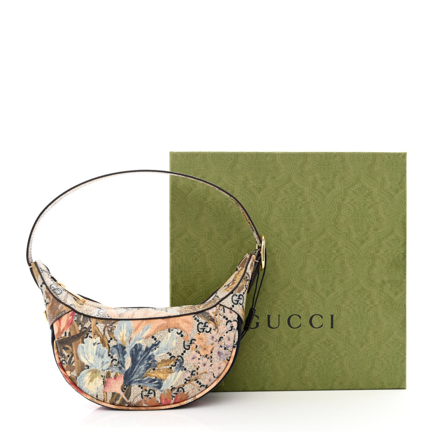 Gucci GG Supreme Monogram Water Flora Web Mini Ophidia Half Moon Hobo Beige Blue Multicolor 11 of 11
