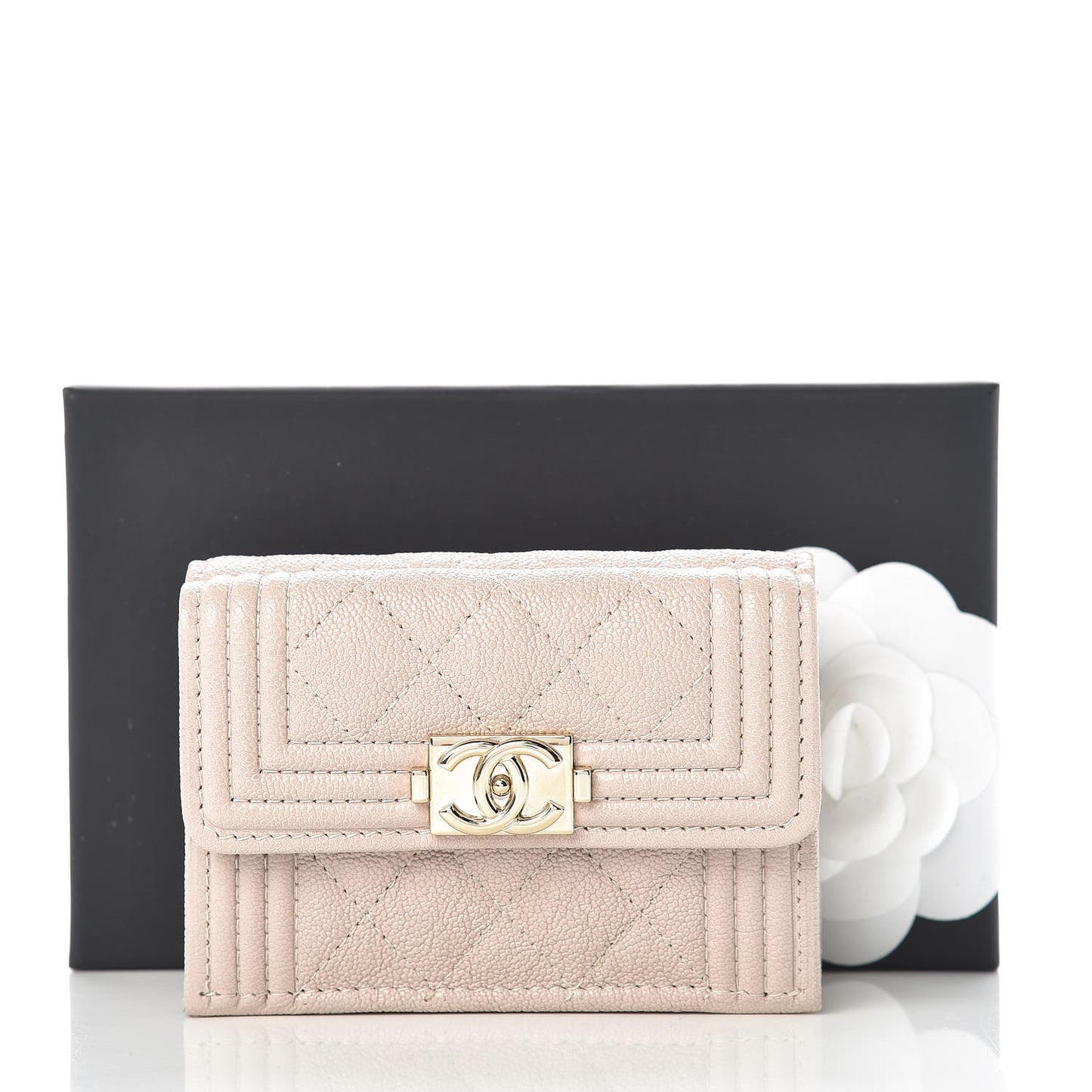 Caviar Quilted Small Boy Flap Wallet Light Beige