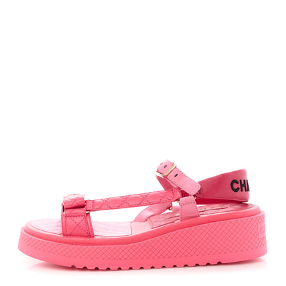 Chanel Lambskin Logo Platform Sandals 39 Red Purple Orange 1 of 9