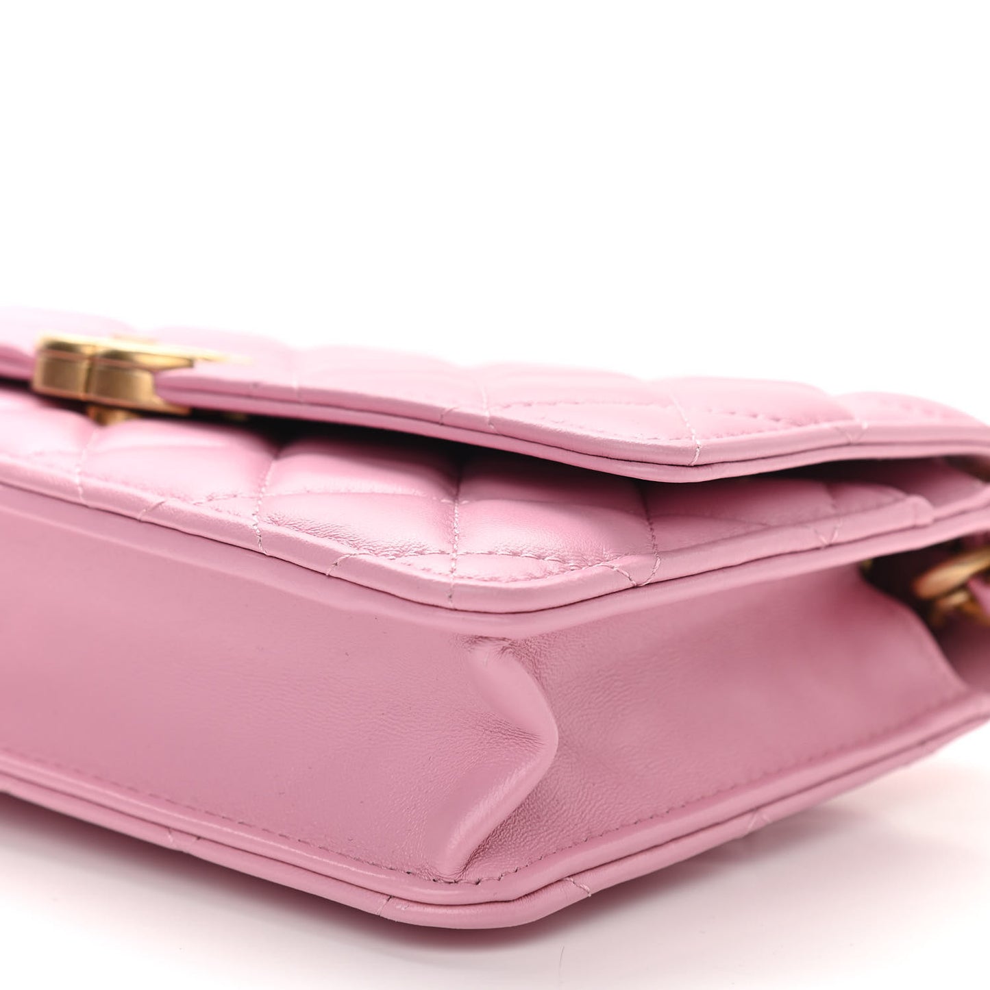 Lambskin Resin Quilted Wallet On Chain WOC Dark Pink
