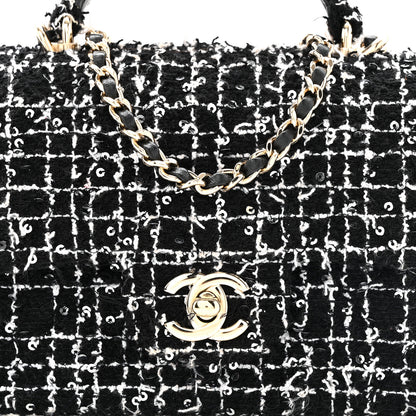 Chanel Tweed Quilted Mini Top Handle Rectangular Flap Black White 8 of 16
