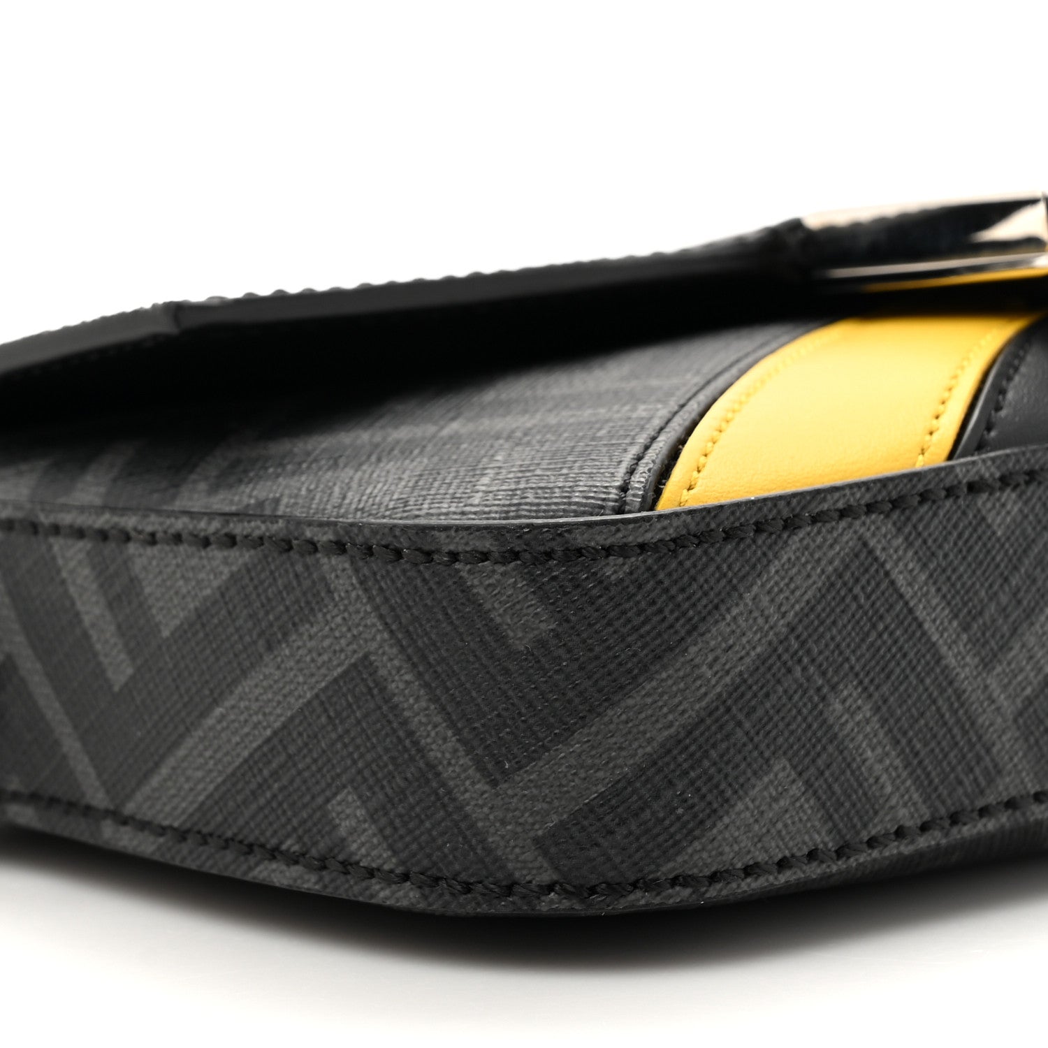 Fendi Glazed Fabric Vitello Liberty FF 1974 Diagonal Baguette Black Sunflower 10 of 10
