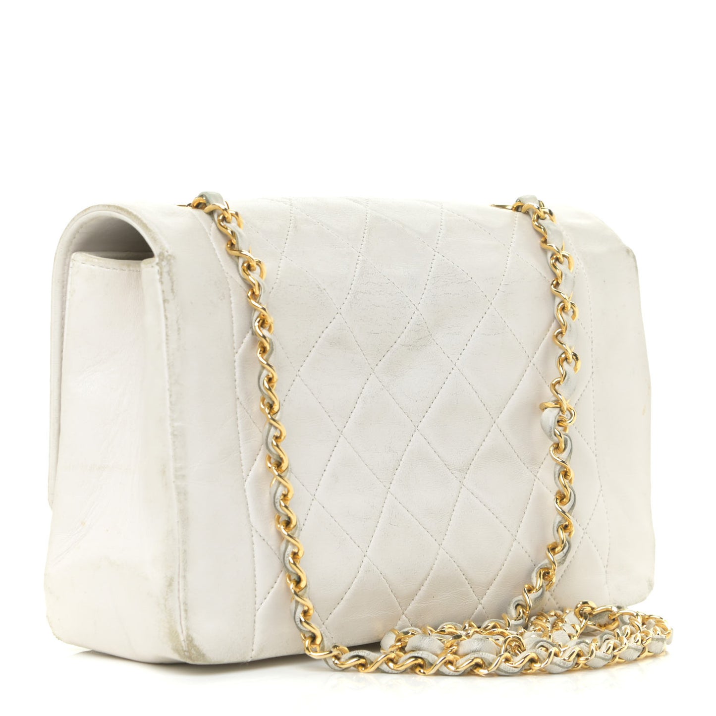 Lambskin Quilted Medium Single Flap White