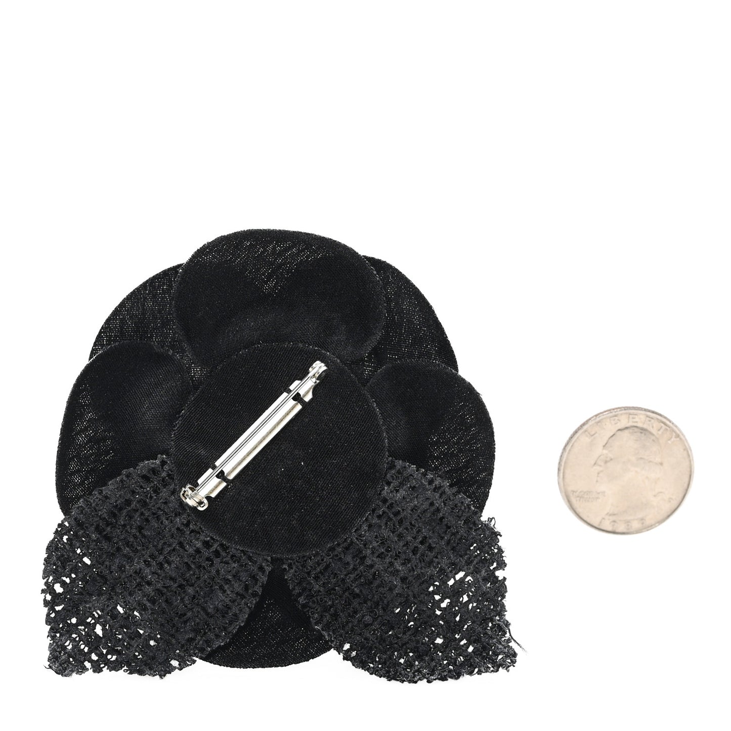 Tweed Fabric Camellia Pin Brooch Black