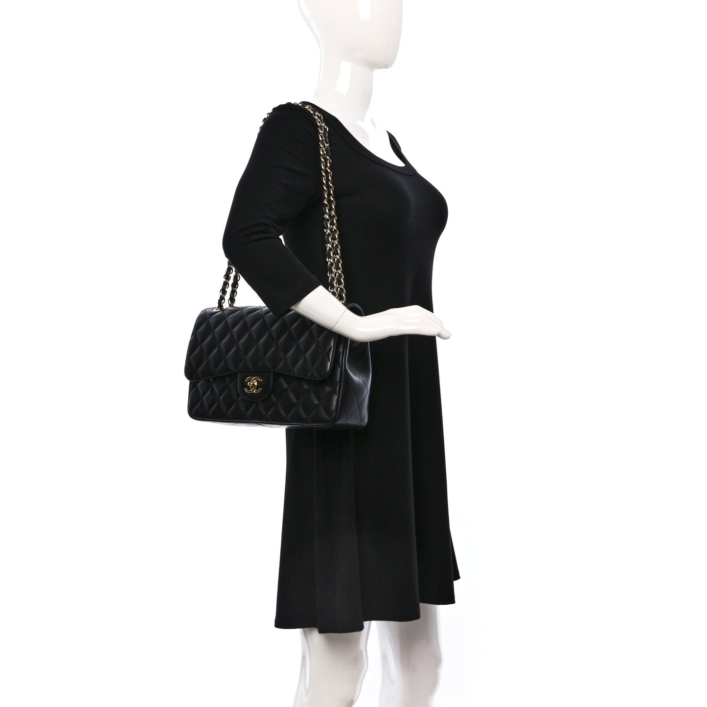 Lambskin Quilted Jumbo Double Flap Black
