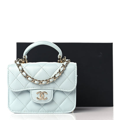 Chanel Lambskin Quilted Top Handle Flap Coin Purse With Chain Light Blue 11 of 11