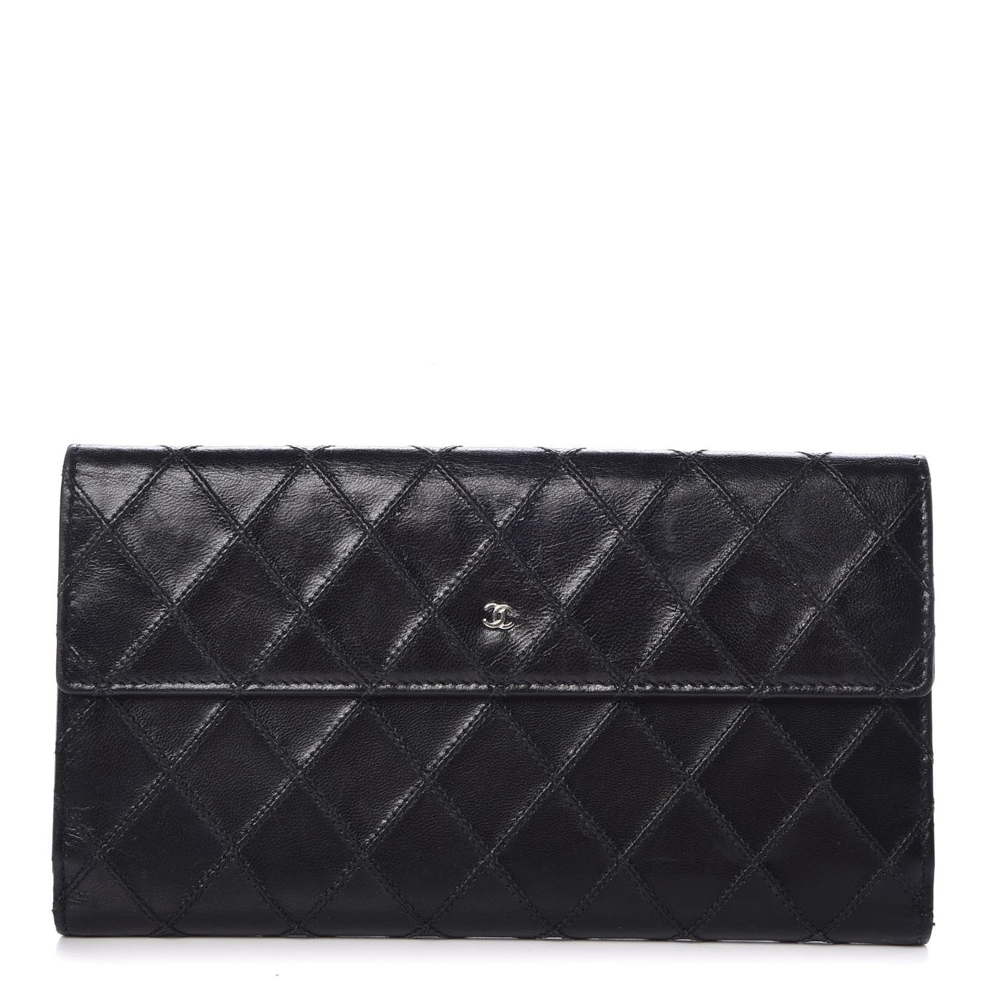 Lambskin Diamond Stitched Flap Wallet Black
