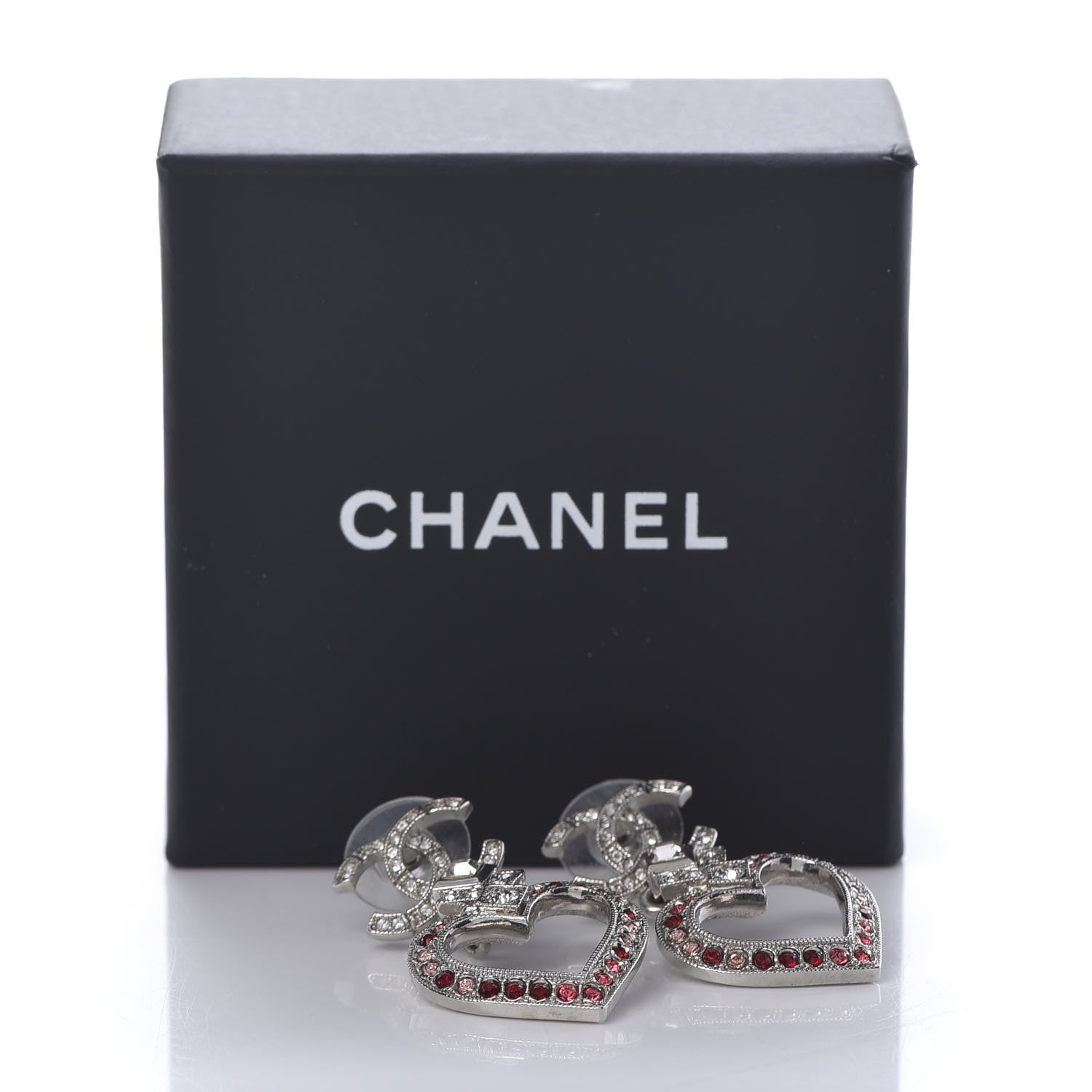 Chanel Crystal Heart CC Drop Earrings Silver Multicolor 5 of 5