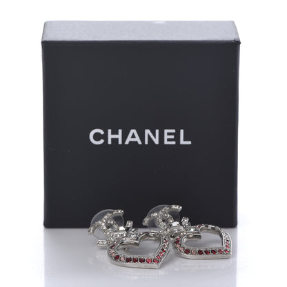 Chanel Crystal Heart CC Drop Earrings Silver Multicolor 5 of 5